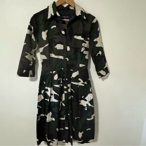 Samantha Sung Audrey Camouflage Shirt Dress Green Stretch Cotton-4/Small